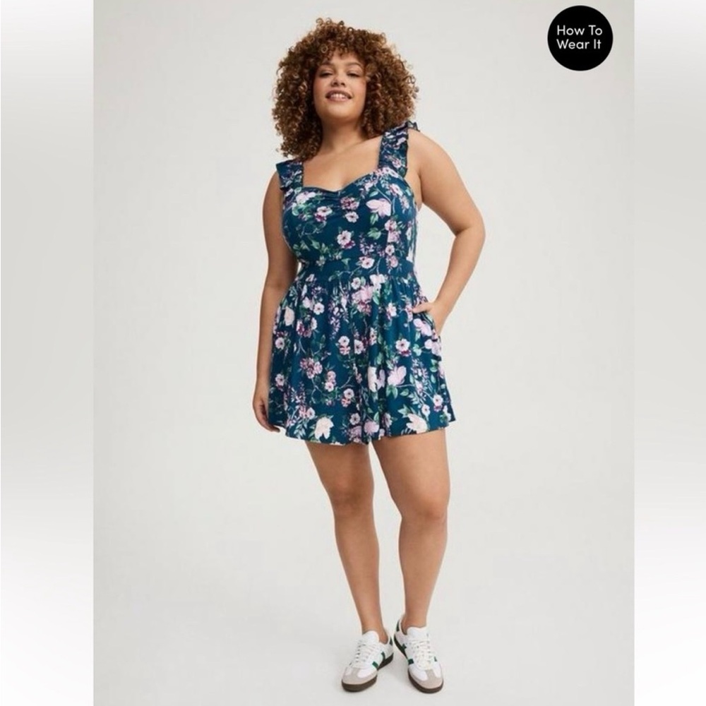 torrid Navy Floral Ruffle-Strap Romper